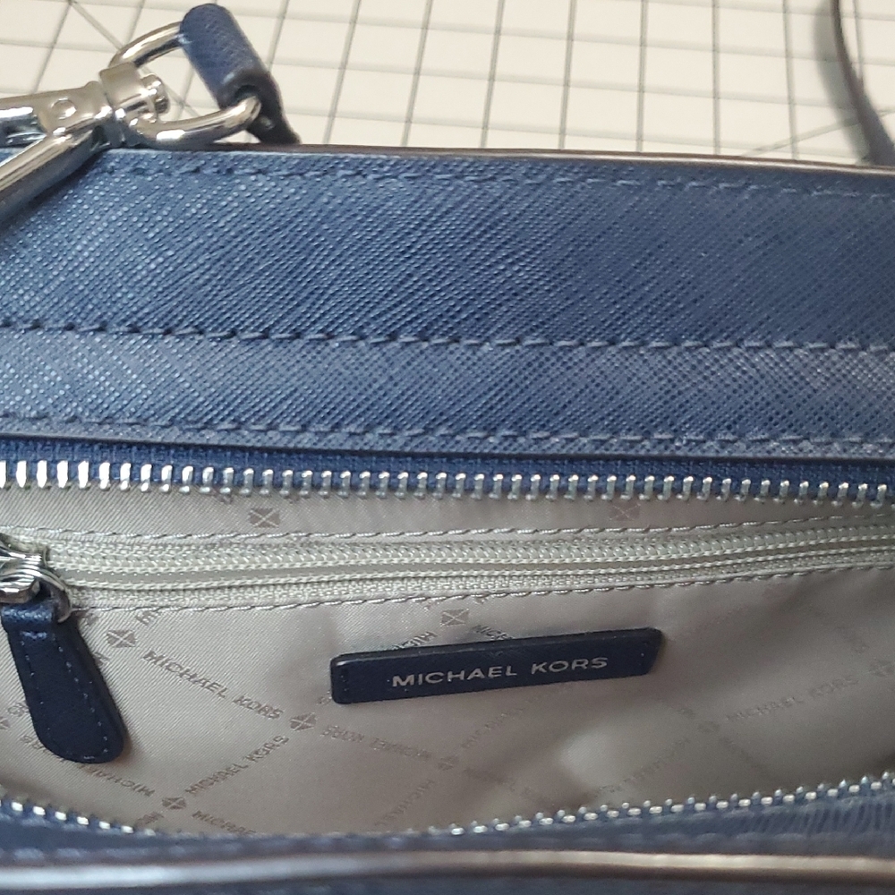 Michael Kors Dark Blue Crossbody Bag with Silver Accents - Picture 9 of 14